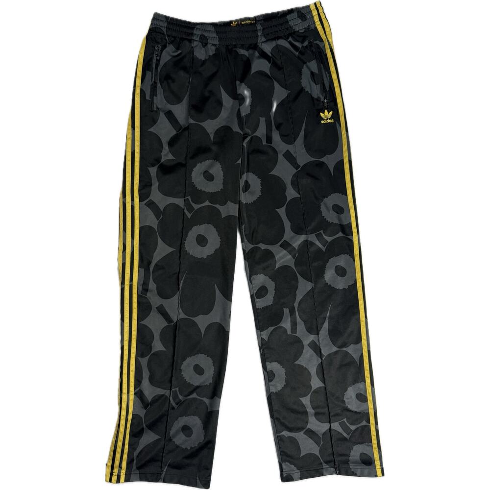 ADIDAS X MARIMEKKO FIREBIRD TRACK PANTS Sz Large Unikko Poppy Flower Black Gold - Picture 5 of 10